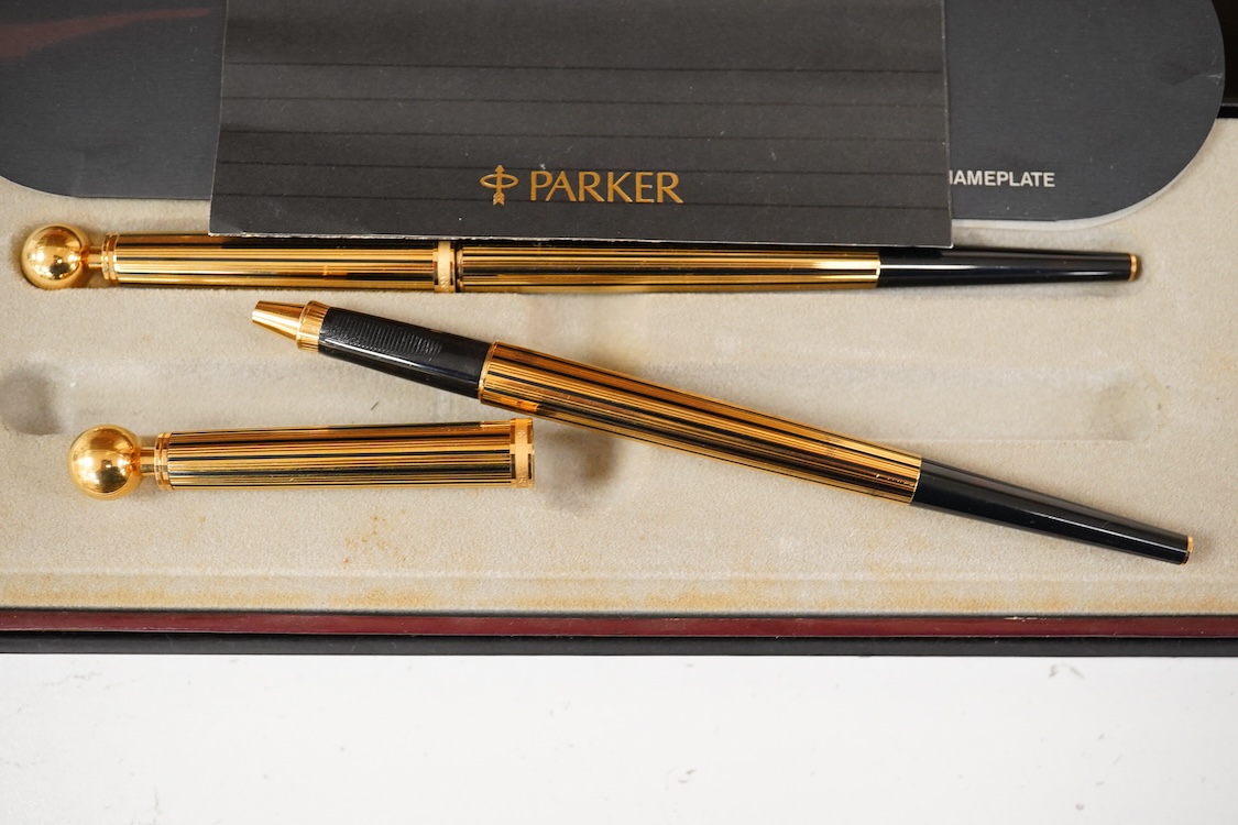 A Parker Premier Urushi lacquer desk set with Premier rollerball pens - rare example of a Parker Limited Edition